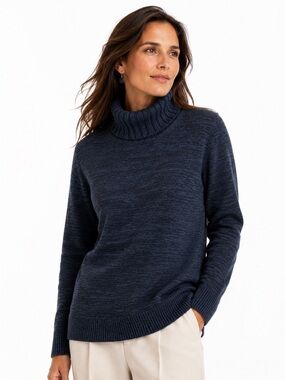 Peruvian Connection Pima Cotton Turtleneck Sweater Blue Space Dye Size Large